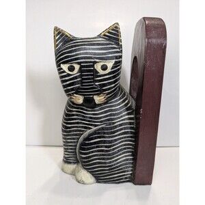 Laurel Burch Black & White Striped Cat Book End
